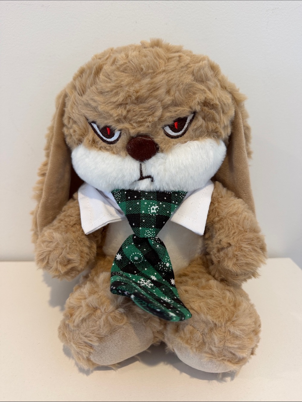 Grumpy Tan Plush Holiday Bunny
